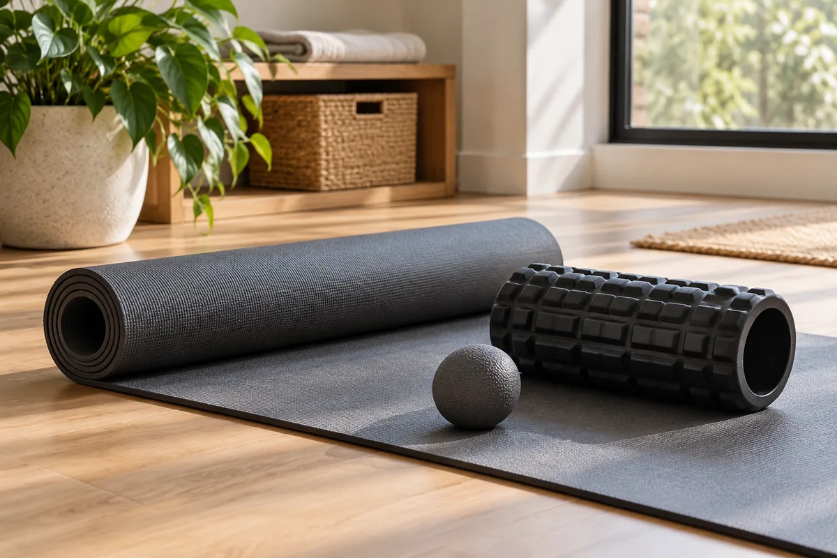 A mat, foam roller and generic recovery accessory